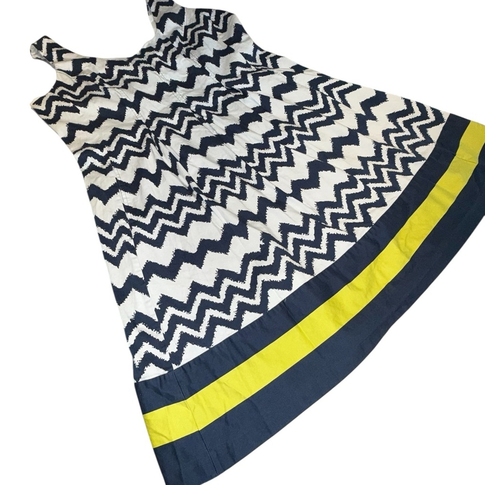 Nine West Chevron Fit & Flare Dress with Pockets Size 18W Navy, White & Yellow